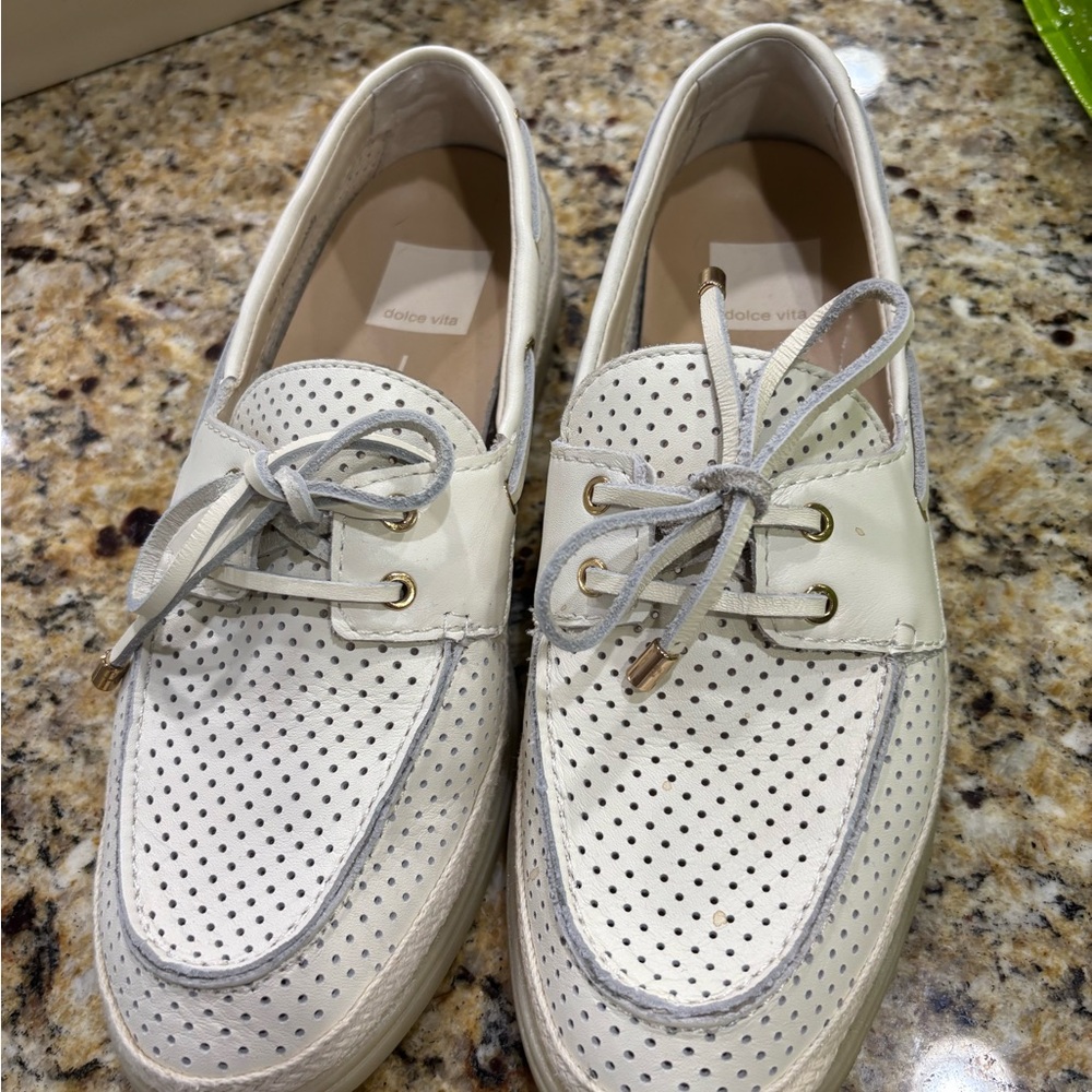 Dolce vita White Perforated Loafers with Laces
